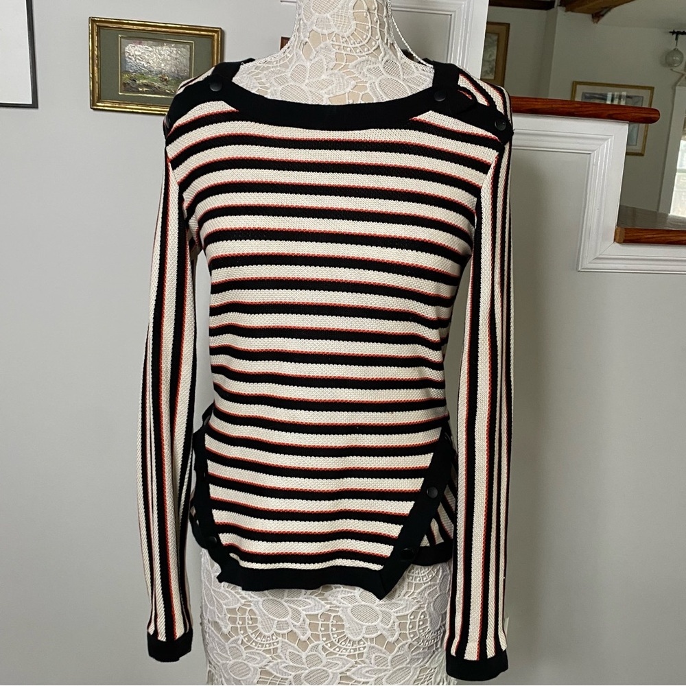 VERONICA BEARD Black Red White Striped Sweater Sz 4